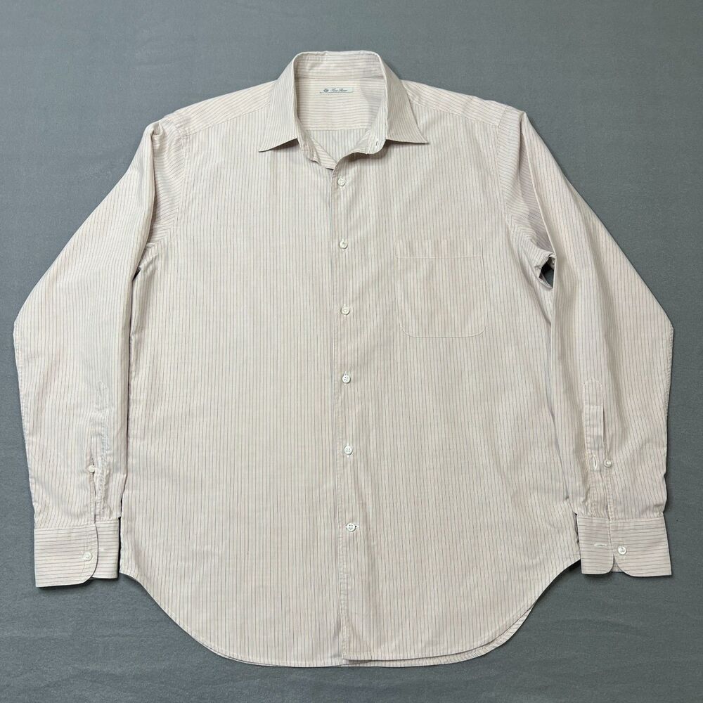 Loro Piana Dress Shirt Men's 17/43 Beige Striped 100% Cotton Classic Button-Up